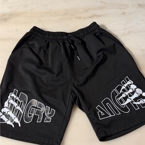 Men’s Black Graphic Gym Shorts Skeleton Print Athletic Workout Shorts Size Small